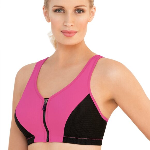 Glamorise SPORT Bra 34D (HIGH-IMPACT) Wicks! (RACERBACK) T-Back Zip-Up PINK New - Picture 1 of 16